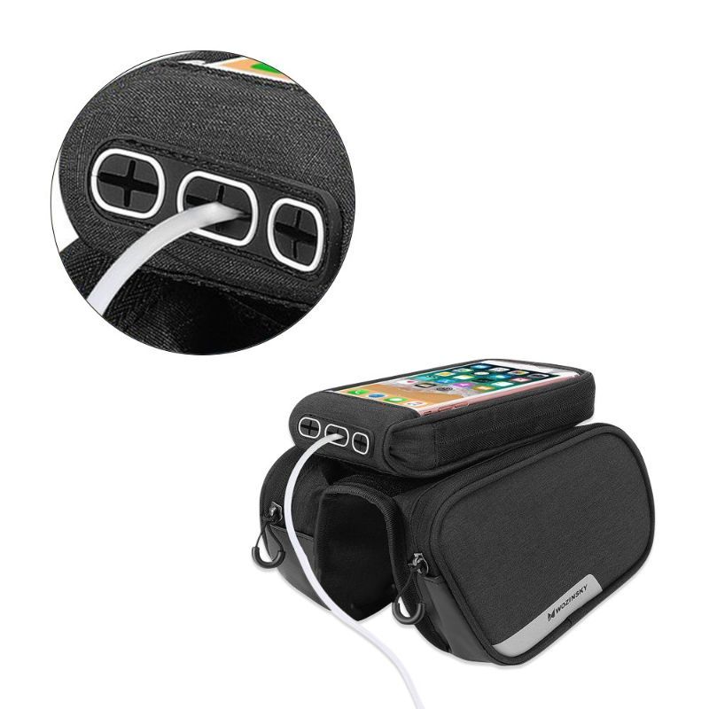 Geanta pentru bicicleta Wozinsky, cu husa pentru telefon cu diagonala de pana la 6.5 inch, impermeabila, negru, cablu jack inclus, volum 1.5 litri