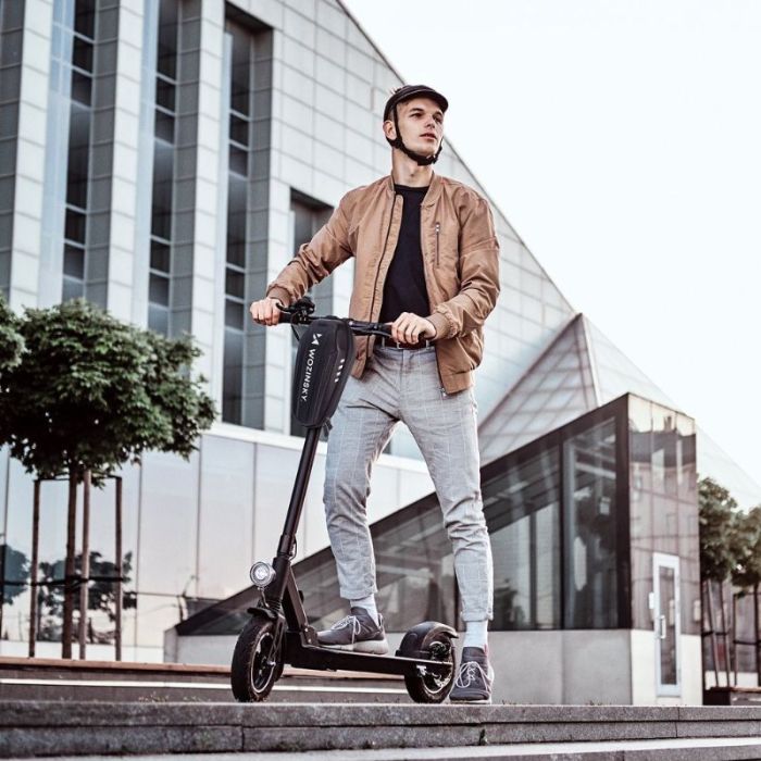 Geanta pentru trotineta electrica Wozinsky, impermeabila, negru, prindere de ghidon, volum 2 litri