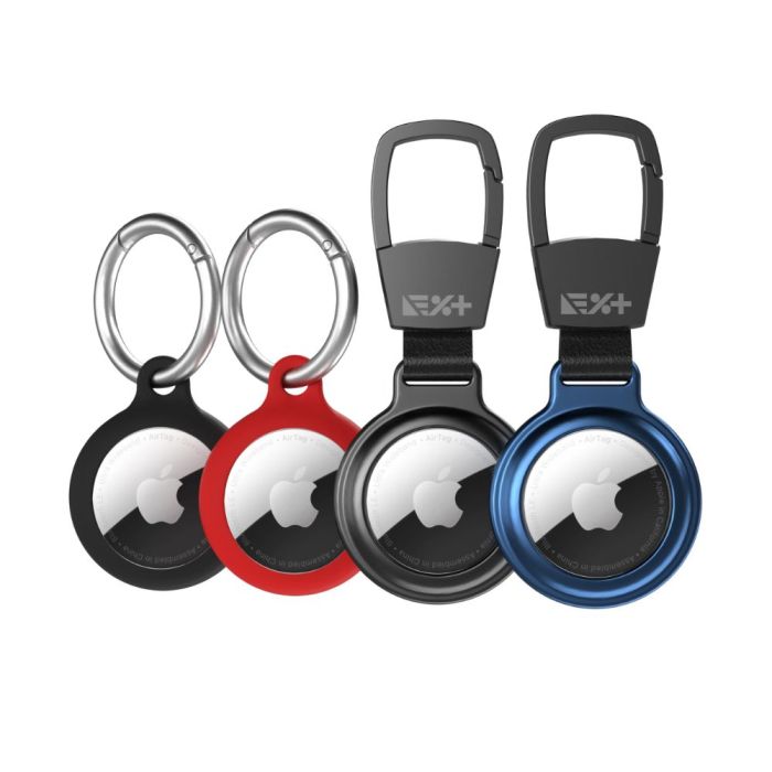 Set 4 huse cu breloc chei Apple AirTag Next One, silicon, aluminiu, piele, rosu, argintiu, albastru, negru
