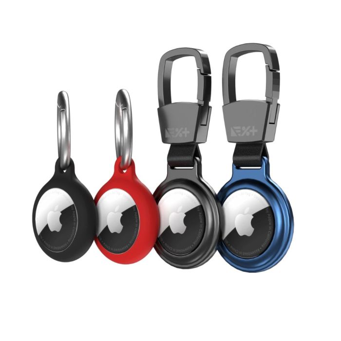Set 4 huse cu breloc chei Apple AirTag Next One, silicon, aluminiu, piele, rosu, argintiu, albastru, negru