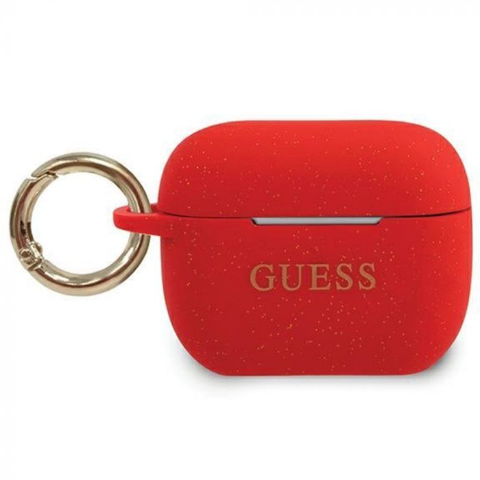 Husa cu breloc Guess Glitter, pentru Apple AirPods Pro, silicon, rosu