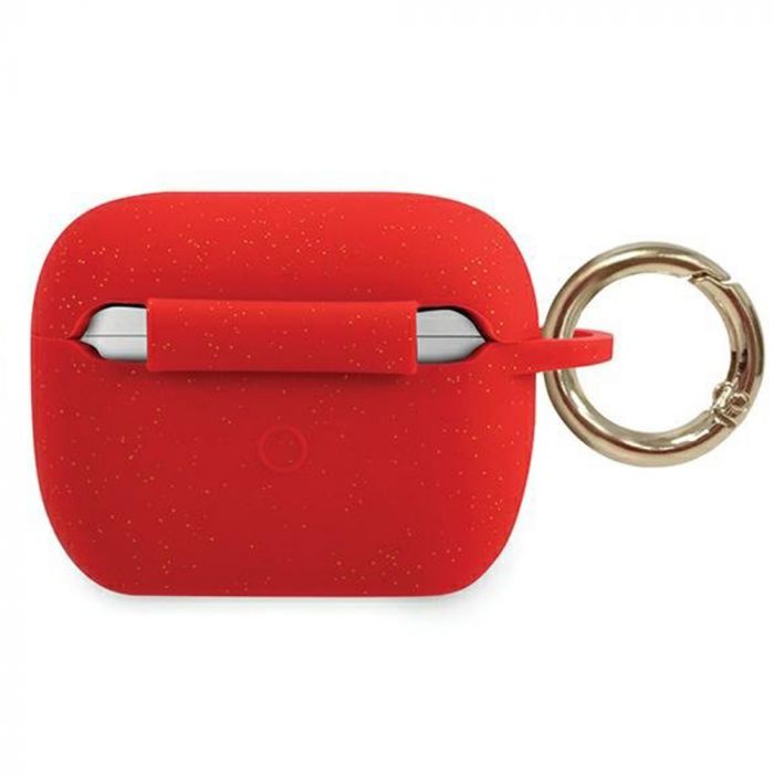Husa cu breloc Guess Glitter, pentru Apple AirPods Pro, silicon, rosu