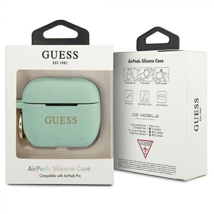 Husa cu breloc Guess Glitter, pentru Apple AirPods Pro, silicon, verde
