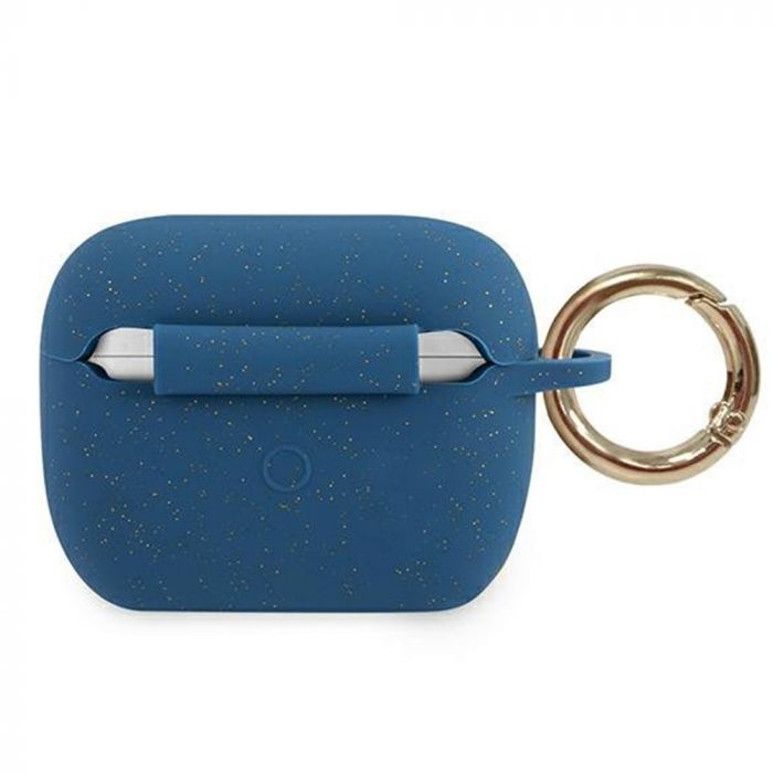 Husa cu breloc Guess Glitter, pentru Apple AirPods Pro, silicon, albastru
