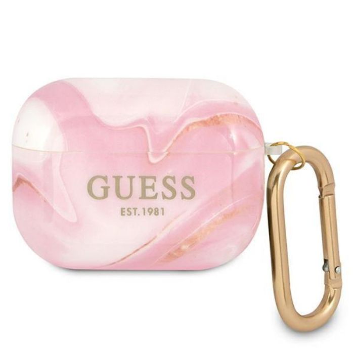 Husa cu breloc Guess 4G Script Logo, pentru Apple AirPods Pro, TPU, roz