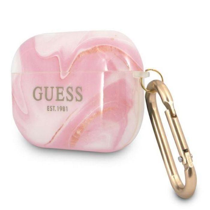 Husa cu breloc Guess 4G Script Logo, pentru Apple AirPods Pro, TPU, roz