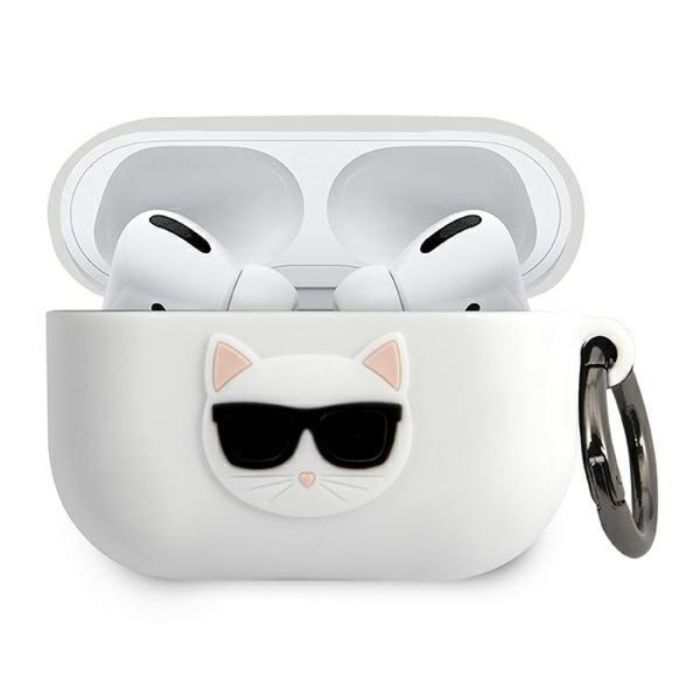 Husa cu breloc Karl Lagerfeld Choupette, pentru Apple AirPods Pro, silicon, alb