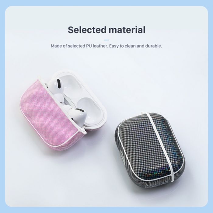 Husa cu breloc Nillkin Shining Protection Glitter, pentru Apple AirPods Pro, piele ecologica si TPU, alb