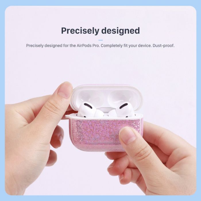 Husa cu breloc Nillkin Shining Protection Glitter, pentru Apple AirPods Pro, piele ecologica si TPU, alb