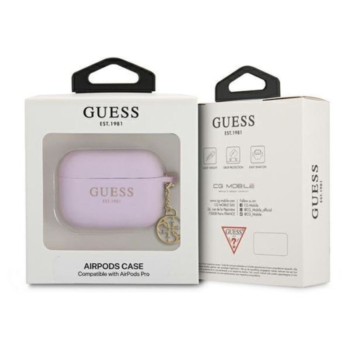 Husa cu breloc Guess 4G Charms, pentru Apple Airpods Pro, silicon, mov