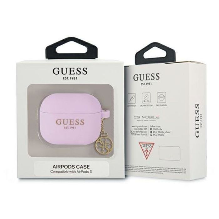 Husa cu breloc Guess 4G Charms, pentru Apple Airpods 3, silicon, mov