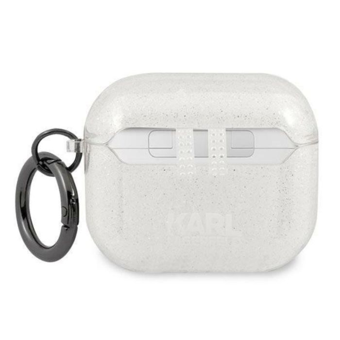 Husa cu breloc Karl Lagerfeld Glitter Karls Head, pentru Apple Airpods 3, TPU, argintiu