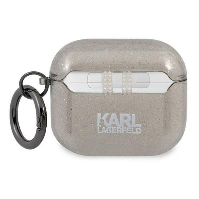 Husa cu breloc Karl Lagerfeld Glitter Karls Head, pentru Apple Airpods 3, TPU, negru