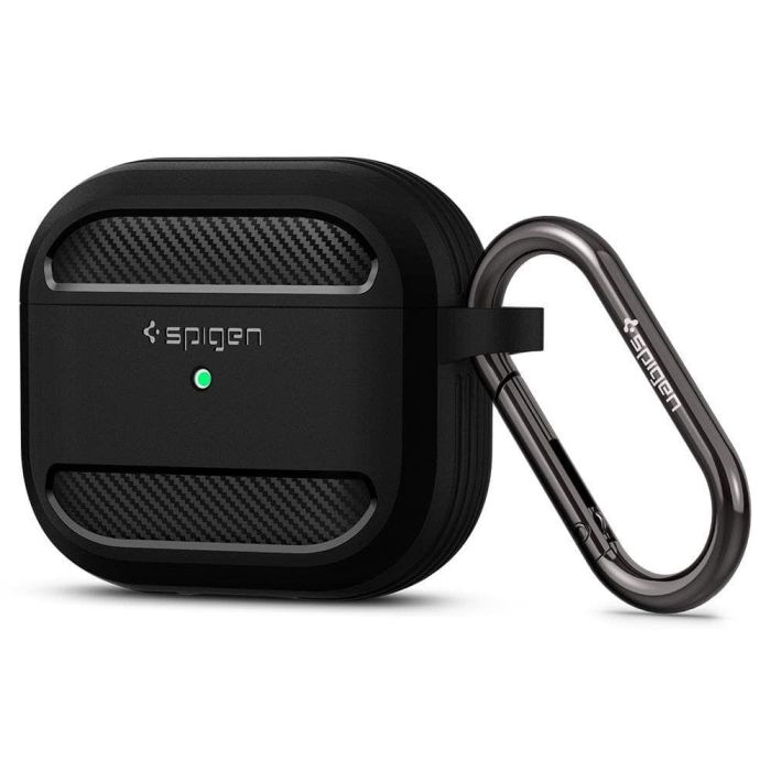 Husa cu breloc Spigen Rugged Armor, pentru Apple Airpods 3, silicon, negru