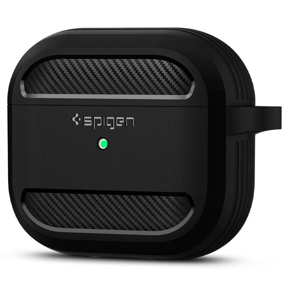 Husa cu breloc Spigen Rugged Armor, pentru Apple Airpods 3, silicon, negru