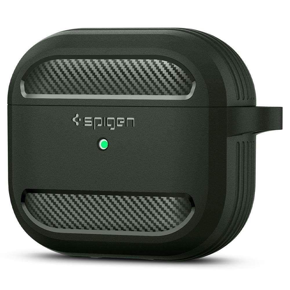 Husa cu breloc Spigen Rugged Armor, pentru Apple Airpods 3, silicon, verde
