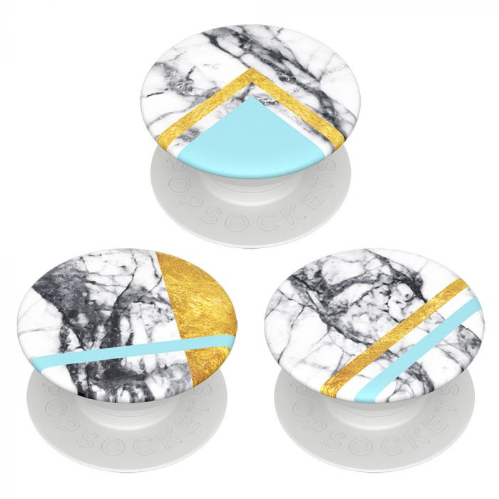 Set 3 suporti telefon Popsockets PopMinis Stand White Marble Glam, policarbonat, TPU si poliuretan, multicolor