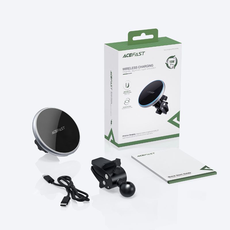 Suport auto Acefast, magnetic, incarcare Wireless, 15W, prindere la sistemul de ventilatie, negru