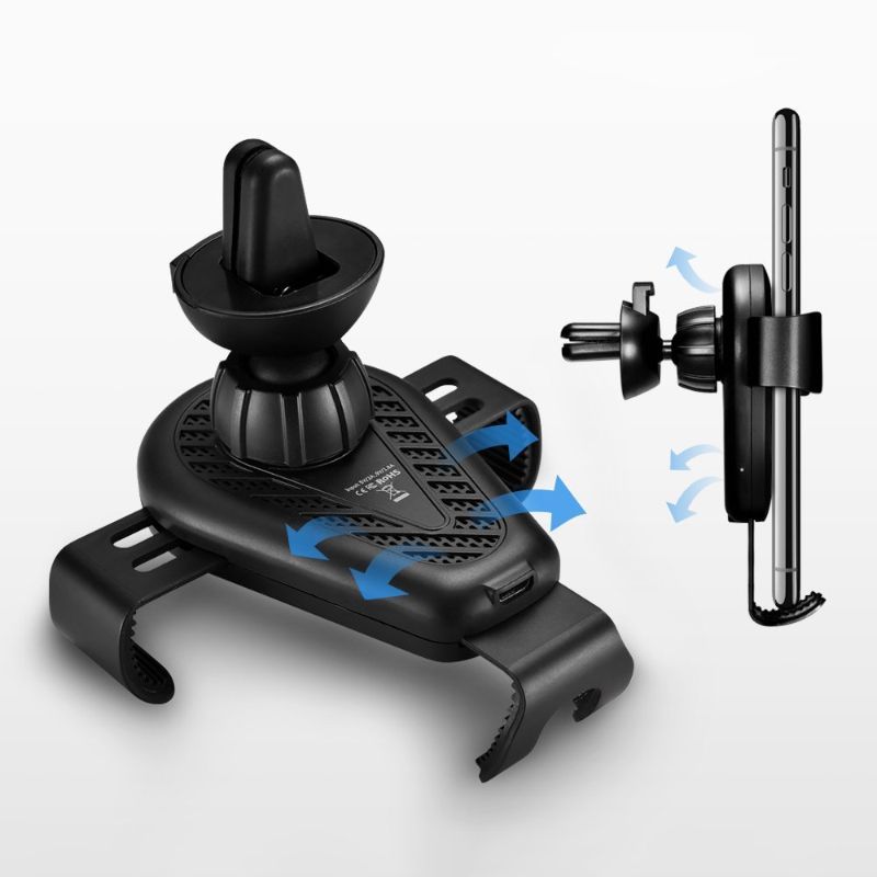 Suport auto iCarer Gravity, cu incarcare wireless, 10 W, negru, prindere la ventilatie