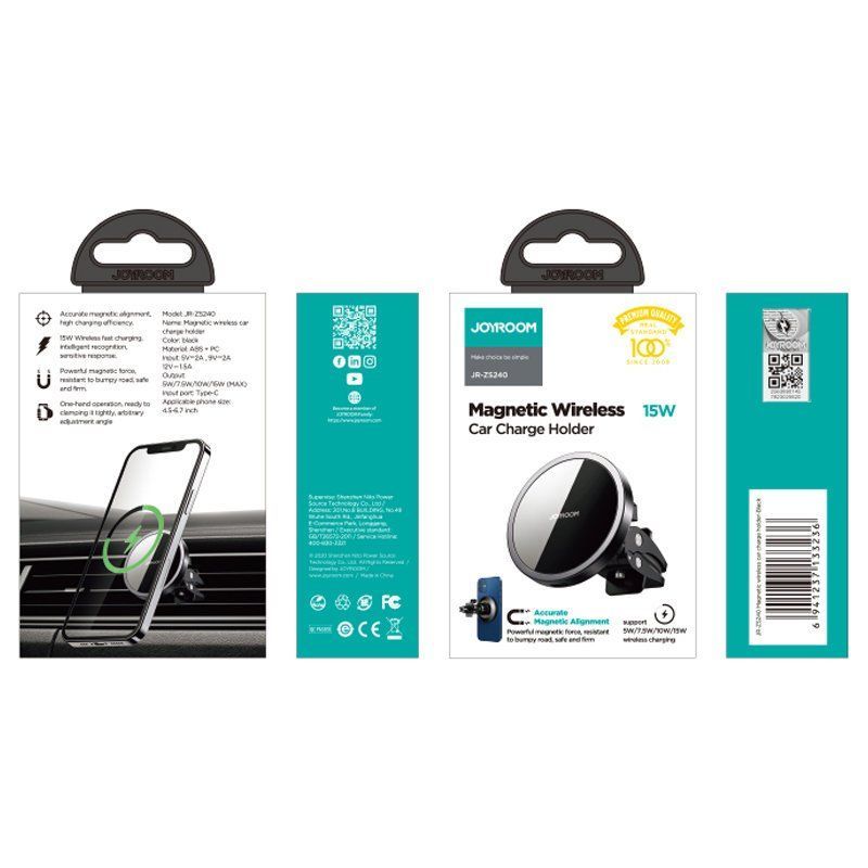 Suport auto magnetic Joyroom, cu incarcare wireless MagSafe 15W, rotatie 360 grade, cablu Type-C, negru