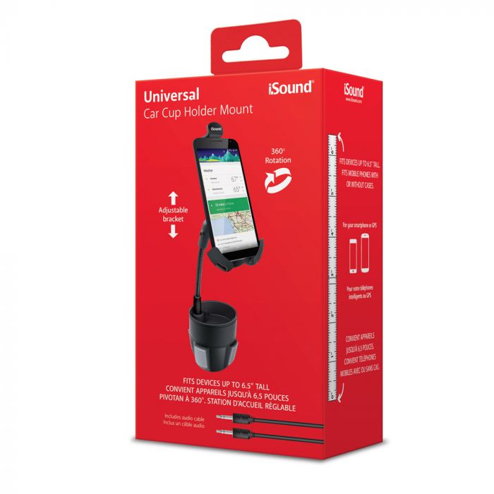 Suport auto cu pahar iSound, rotatie 360 grade, pentru smartphone pana la 6.5 inch, negru