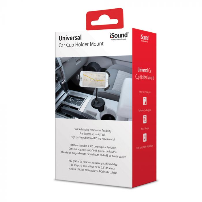Suport auto cu pahar iSound, rotatie 360 grade, pentru smartphone pana la 6.5 inch, negru