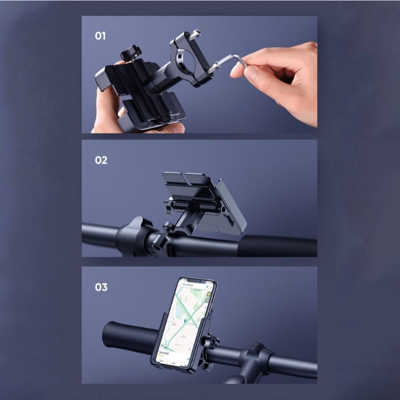 Suport telefon pentru bicicleta Joyroom, prindere de ghidon, rotatie 360 grade, diagonala maxima display 6.8 inch, anti alunecare, negru