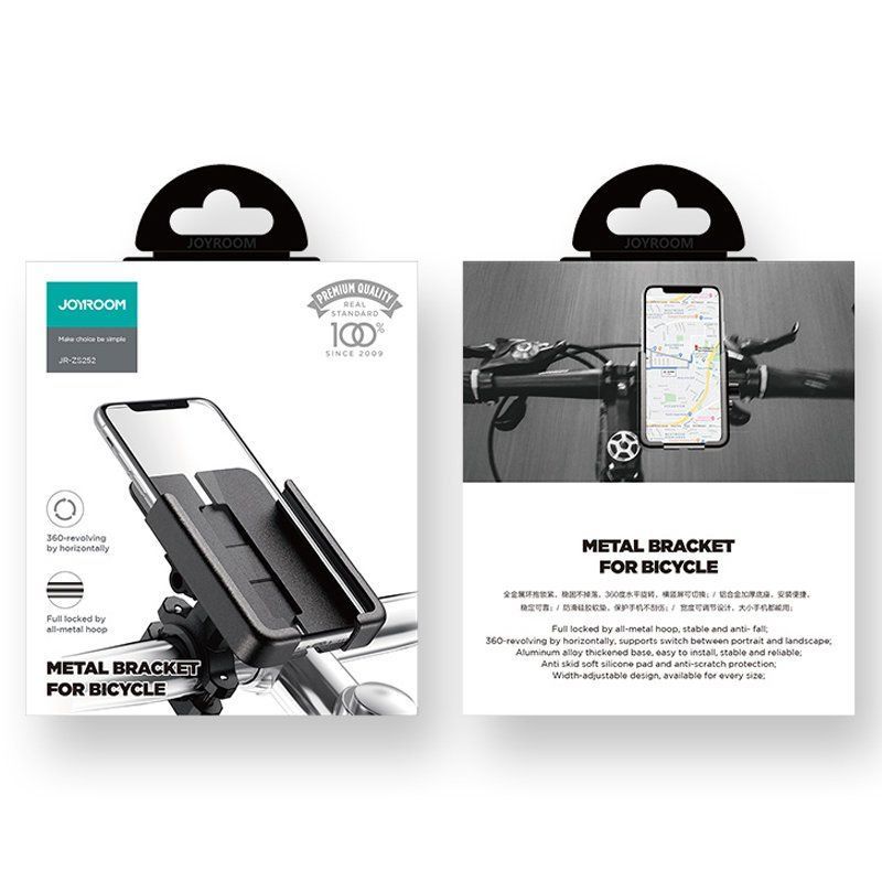 Suport telefon pentru bicicleta Joyroom, prindere de ghidon, rotatie 360 grade, diagonala maxima display 6.8 inch, anti alunecare, negru