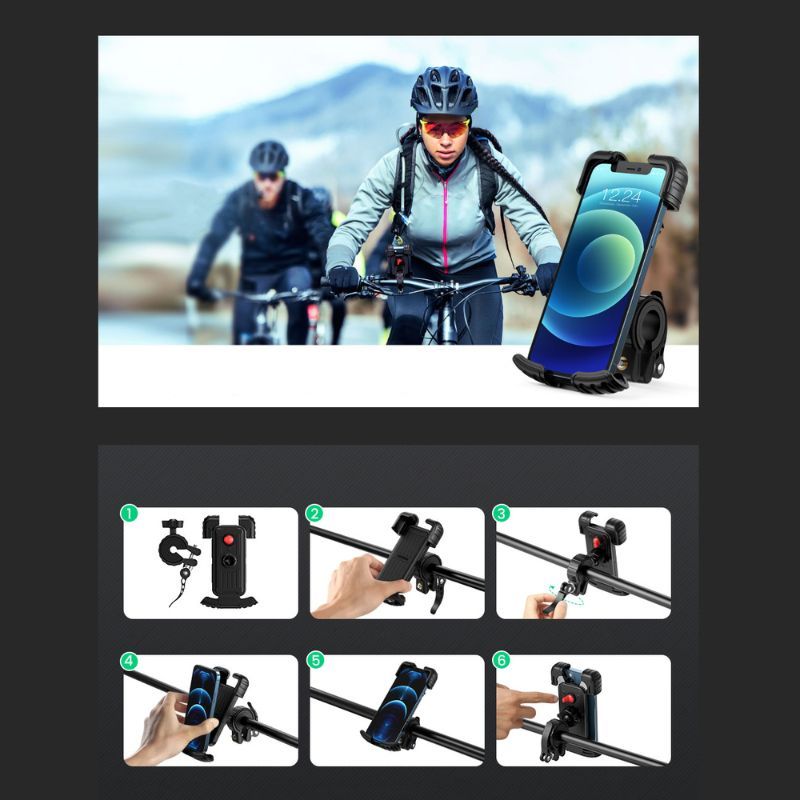 Suport telefon pentru bicicleta Ugreen LP494, prindere de ghidon, rotire 360 grade, negru