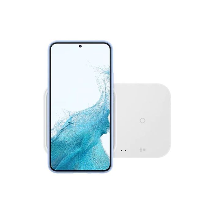 Incarcator wireless pentru telefon Samsung Duo Pad, alb, cu incarcare rapida, incarcator priza inclus, 15 W
