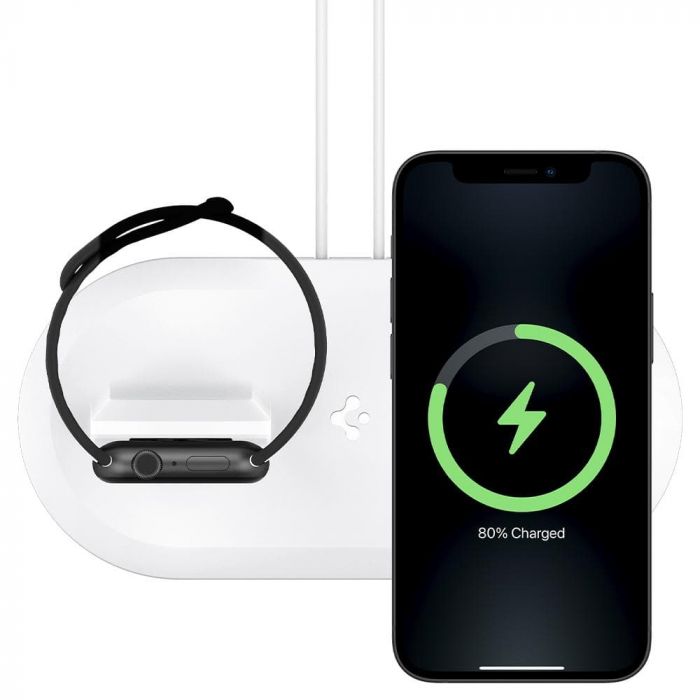 Suport pentru incarcator wireless Spigen Magfit Duo, compatibil cu incarcator MagSafe Apple si incarcator Apple Watch