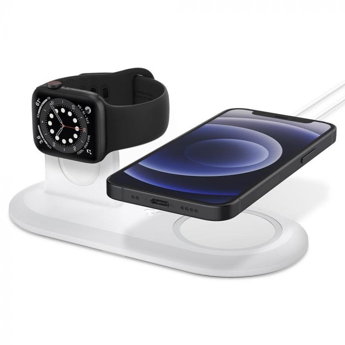 Suport pentru incarcator wireless Spigen Magfit Duo, compatibil cu incarcator MagSafe Apple si incarcator Apple Watch