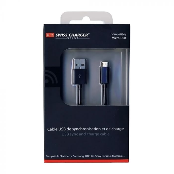 Cablu de date si incarcare MicroUSB Swiss Charger Syncable, lungime 1 m, negru