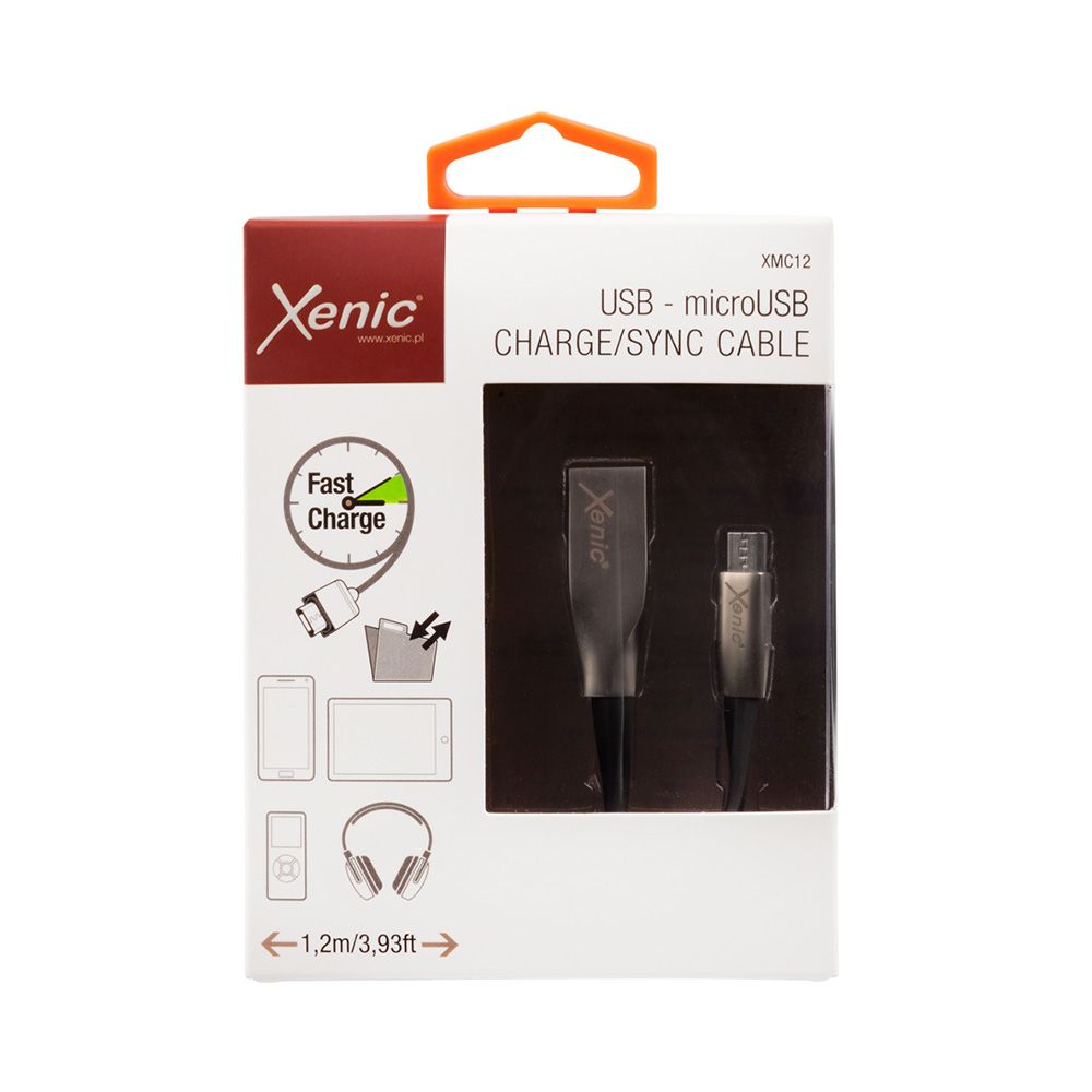 Cablu de date si incarcare MicroUSB Xenic Fast, lungime 1.2 m, conectori placati cu nichel, negru