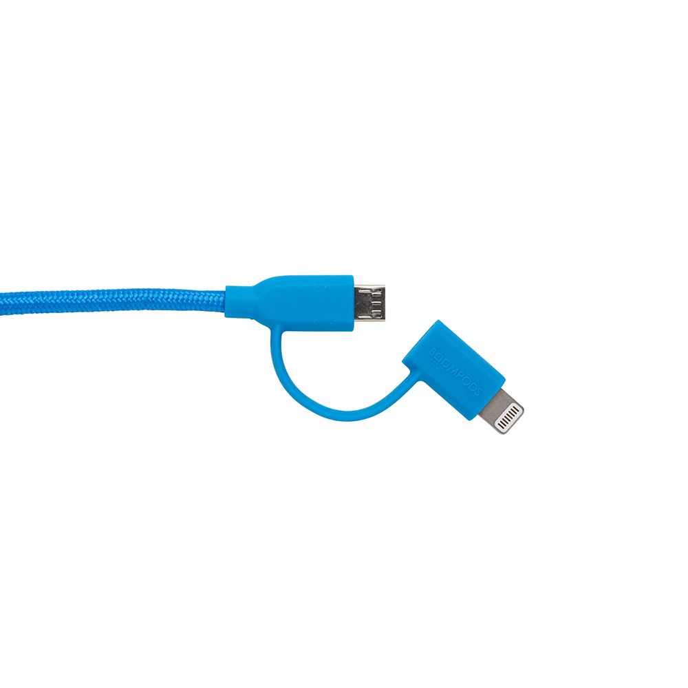 Cablu de date si incarcare MicroUSB la Lightning MFI, Boompods Duo, lungime 1m, impletitura textila, albastru