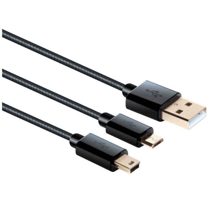 Cablu de date si incarcare USB la MicroUSB si MiniUSB iSound 2 in 1, lungime 1.2 m, negru