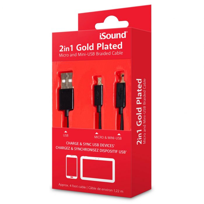 Cablu de date si incarcare USB la MicroUSB si MiniUSB iSound 2 in 1, lungime 1.2 m, negru