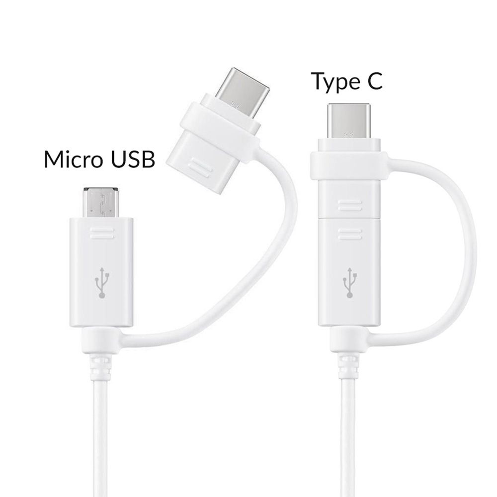 Cablu de date si incarcare USB la USB Type-C, microUSB Samsung Combo, lungime 1.5 m, alb