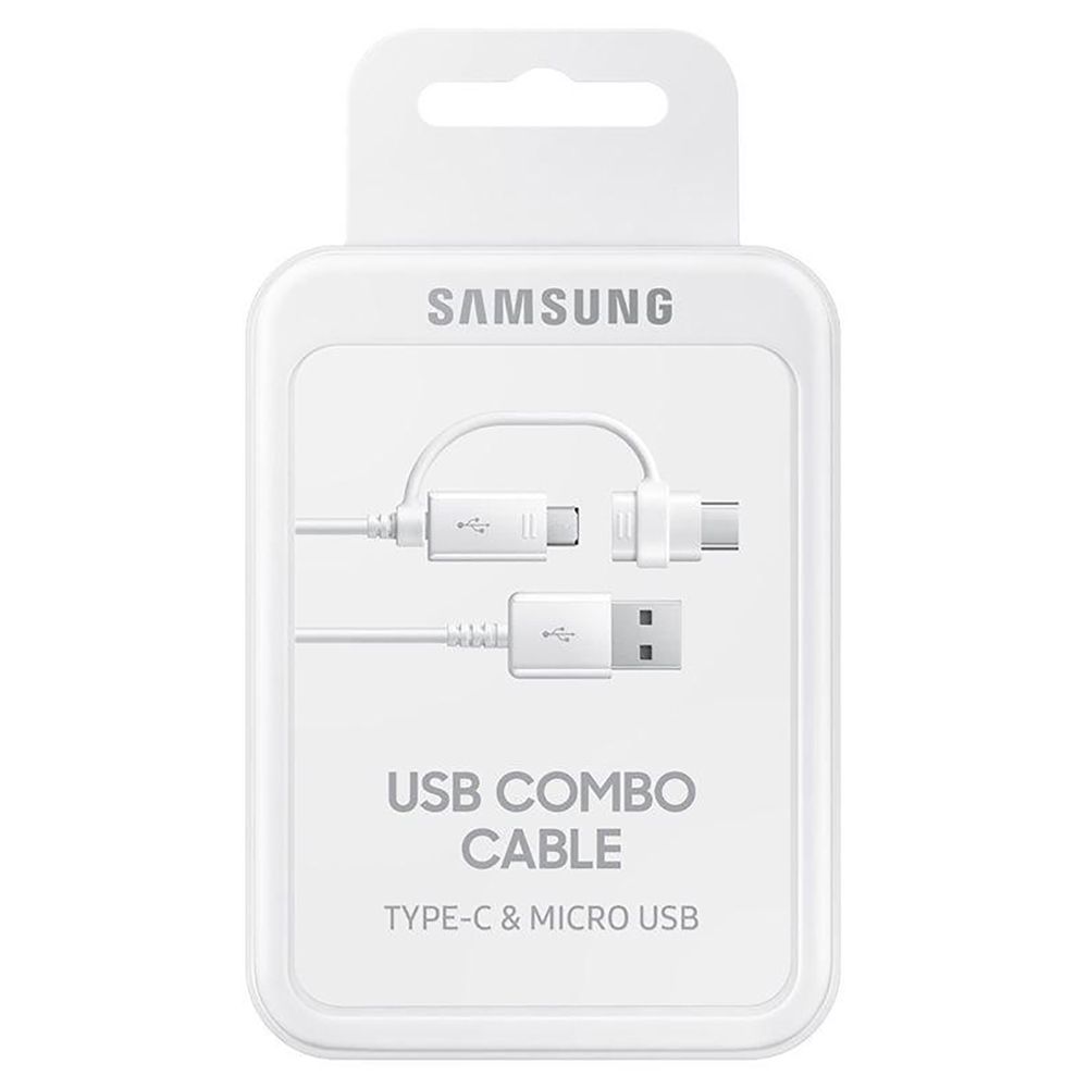 Cablu de date si incarcare USB la USB Type-C, microUSB Samsung Combo, lungime 1.5 m, alb