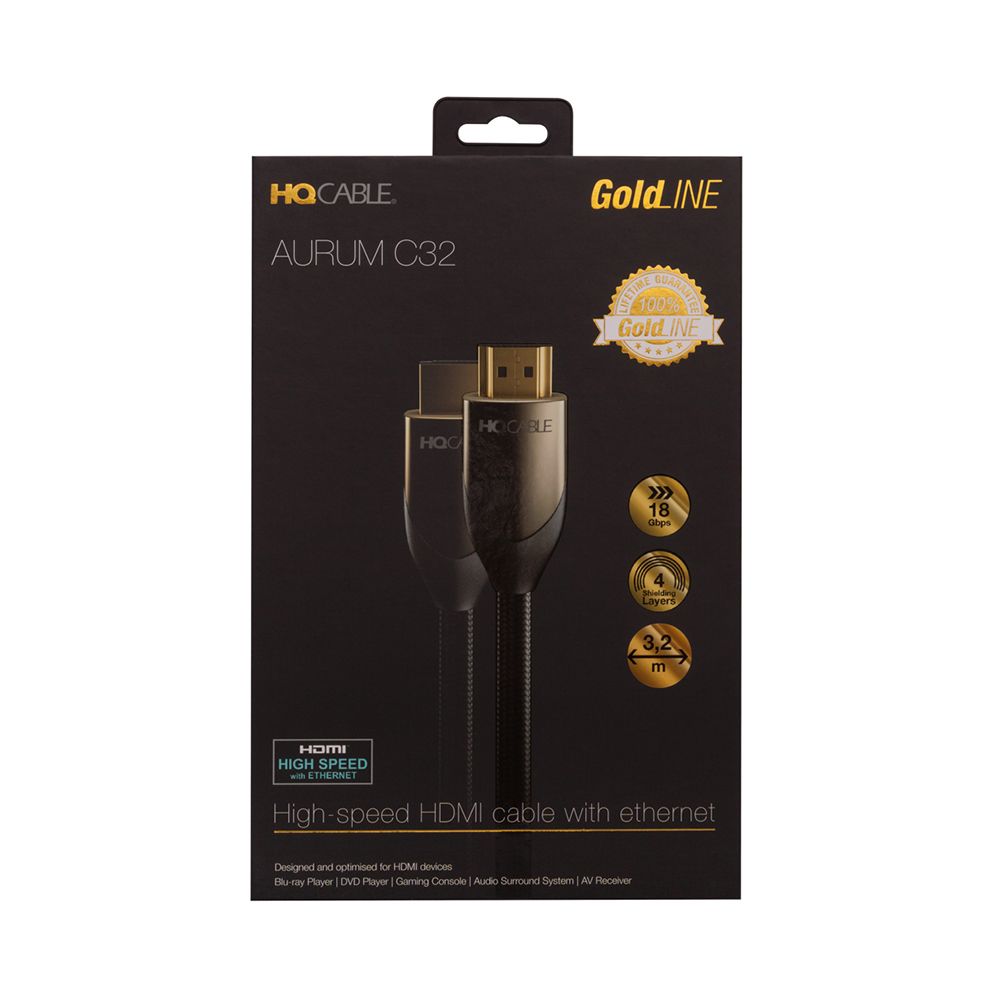 Cablu video 4K HDMI 2.0 la HDMI 2.0 HQcable GoldLine, lungine 3.2 m, conectori aurii, negru