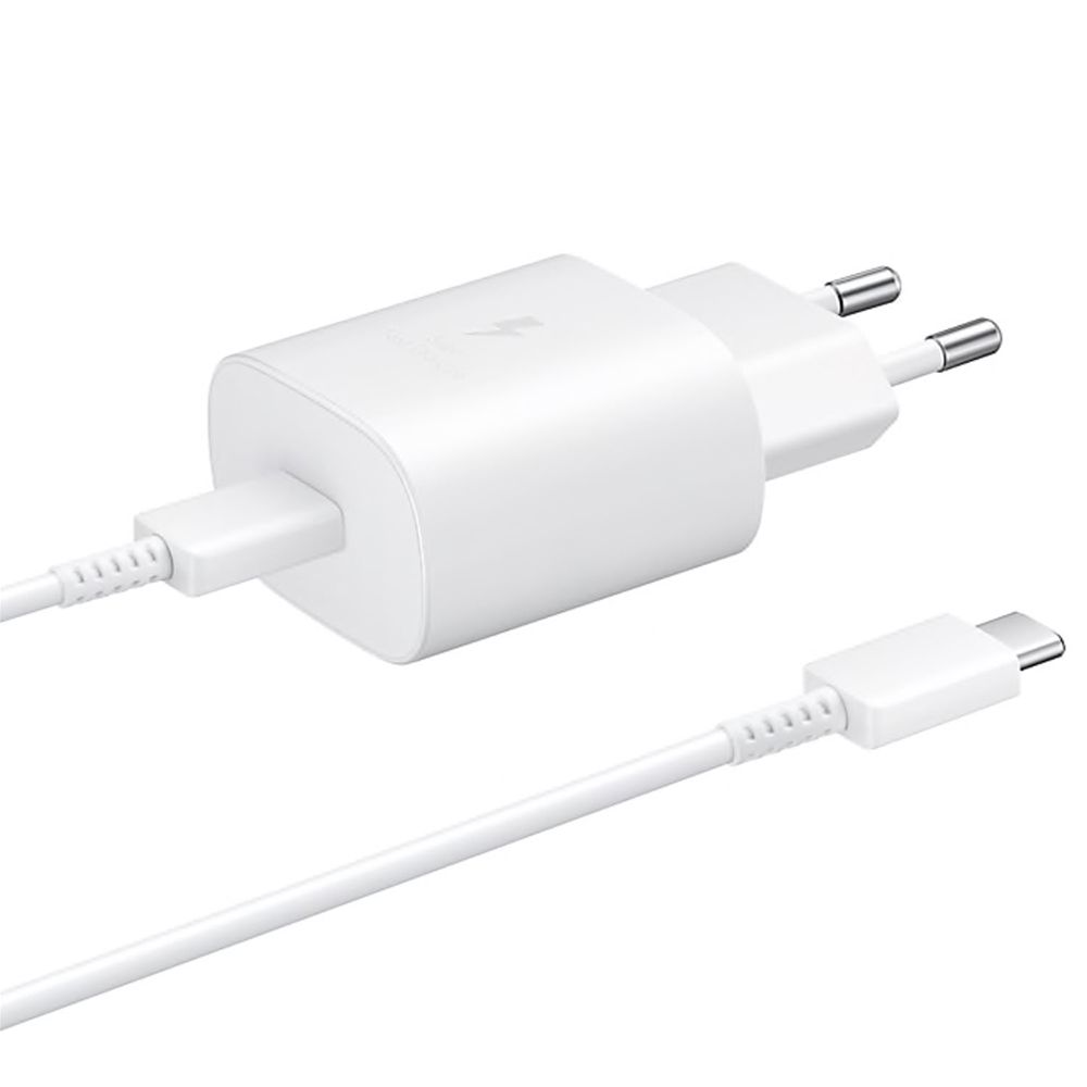 Incarcator retea pentru telefon Samsung Travel Fast Charging, 25W, alb, cablu detasabil inclus, iesire USB tip C