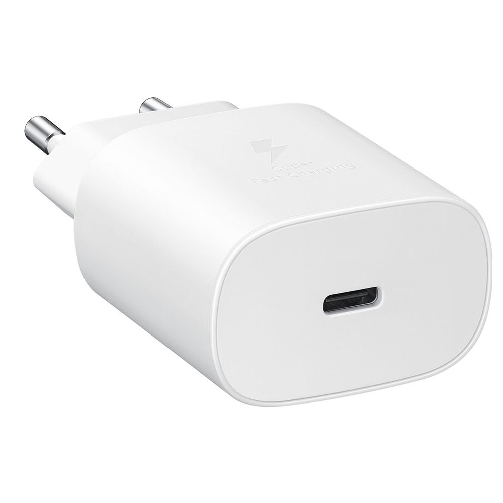 Incarcator retea pentru telefon Samsung Travel Fast Charging, 25W, alb, cablu detasabil inclus, iesire USB tip C