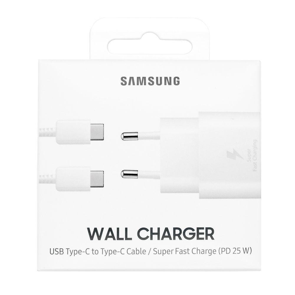 Incarcator retea pentru telefon Samsung Travel Fast Charging, 25W, alb, cablu detasabil inclus, iesire USB tip C