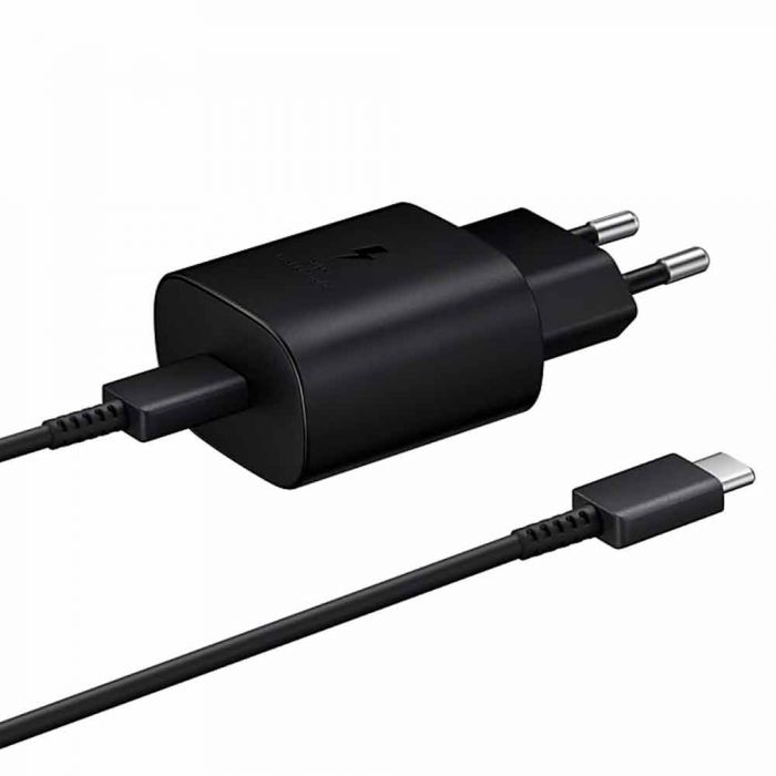 Incarcator retea pentru telefon Samsung Travel Fast Charging, 25W, negru, cablu detasabil inclus, iesire USB tip C