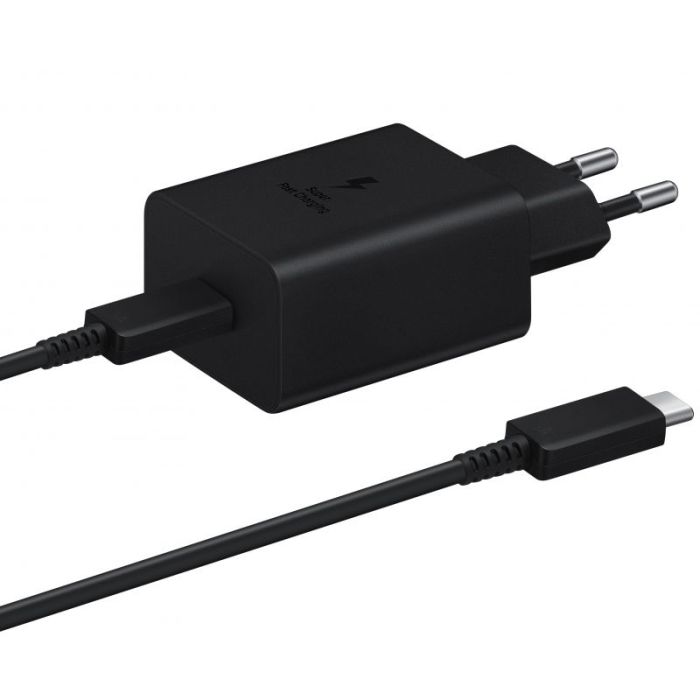 Incarcator retea pentru telefon Samsung Original, 45W, negru, cablu detasabil inclus, iesire USB tip C