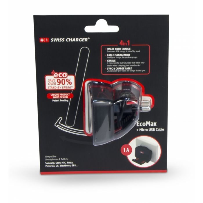 Incarcator retea pentru telefon Swiss Charger, 1A, stand si cablu MicroUSB inclus