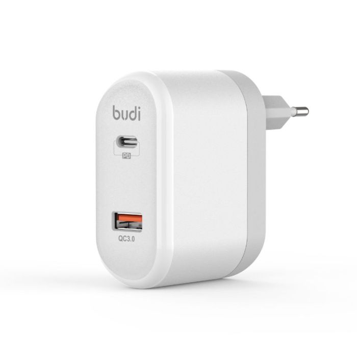 Incarcator retea pentru telefon Budi Fast Charge, 18W, QC 3.0, 1xType-c, alb