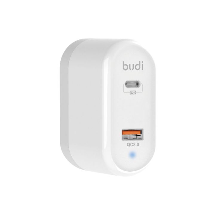 Incarcator retea pentru telefon Budi Fast Charge, 18W, QC 3.0, 1xType-c, alb