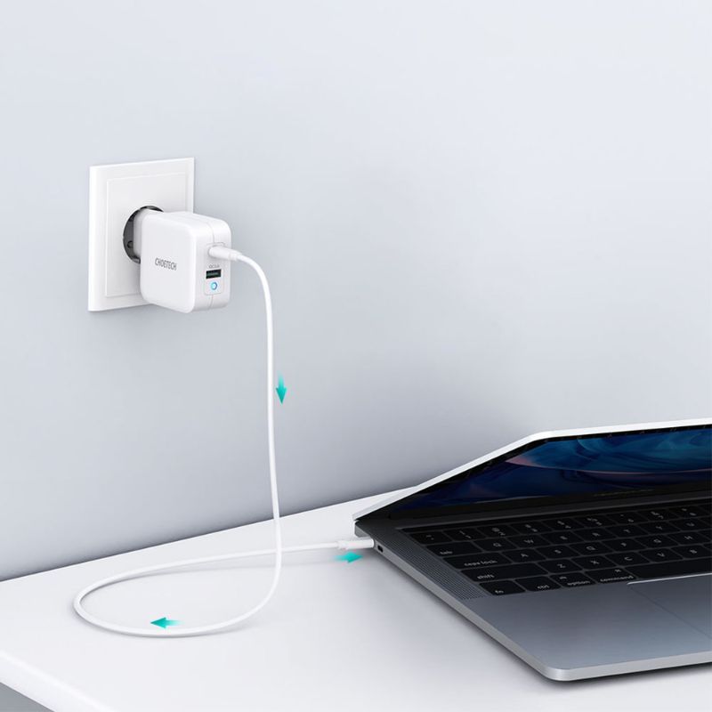 Incarcator retea pentru telefon Choetech Mains Fast Charge Dual, USB-A/USB-C PD 65W EU, alb
