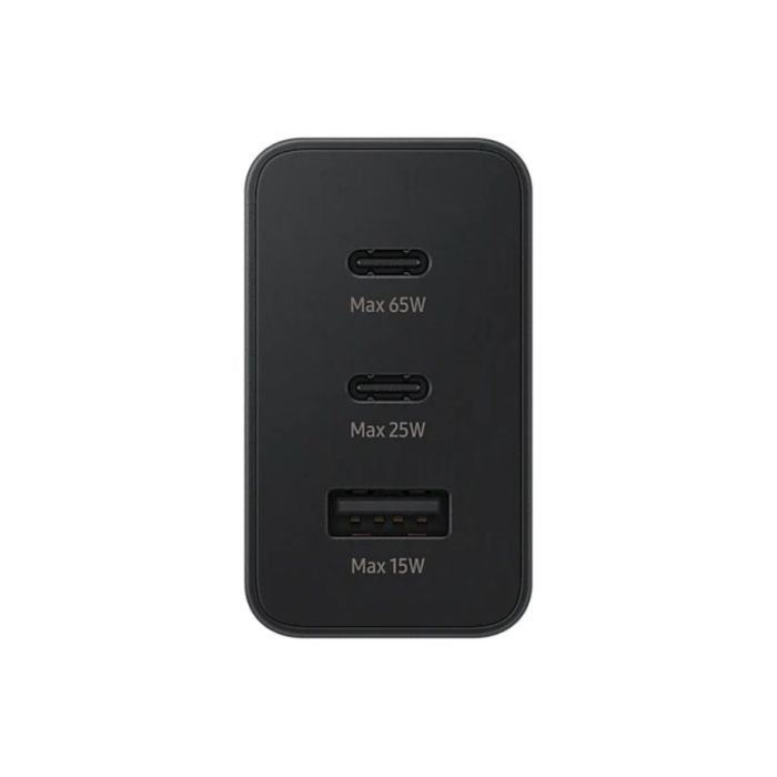 Incarcator retea pentru telefon Samsung Cammon Trio, 65W, 1 x USB Type-C max 65 W, 1 x USB Type-C max 25 W, 1 x USB tip A max 15 W, negru